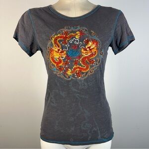 ❤️ Lucky Brand Gray Tee with Dragon Design S